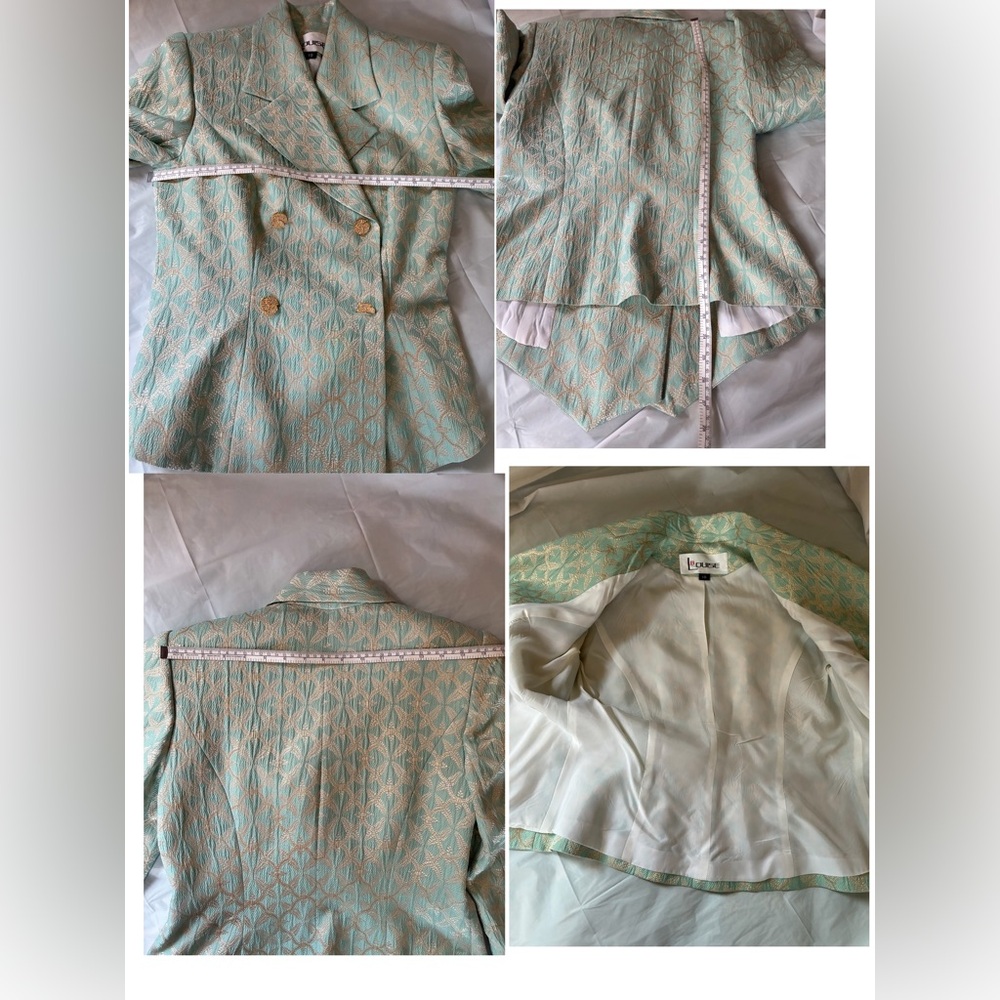 Vintage 80s/90s B. LOUISE Mint Green Brocade Skirt Suit Set - Picture 15 of 16